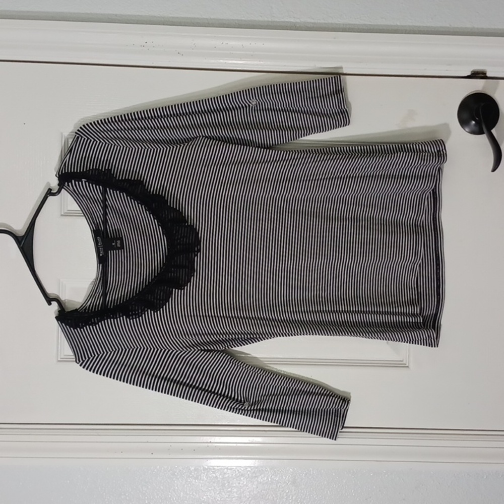 White House Black Market Striped Blouse With Detail Around Neck Top